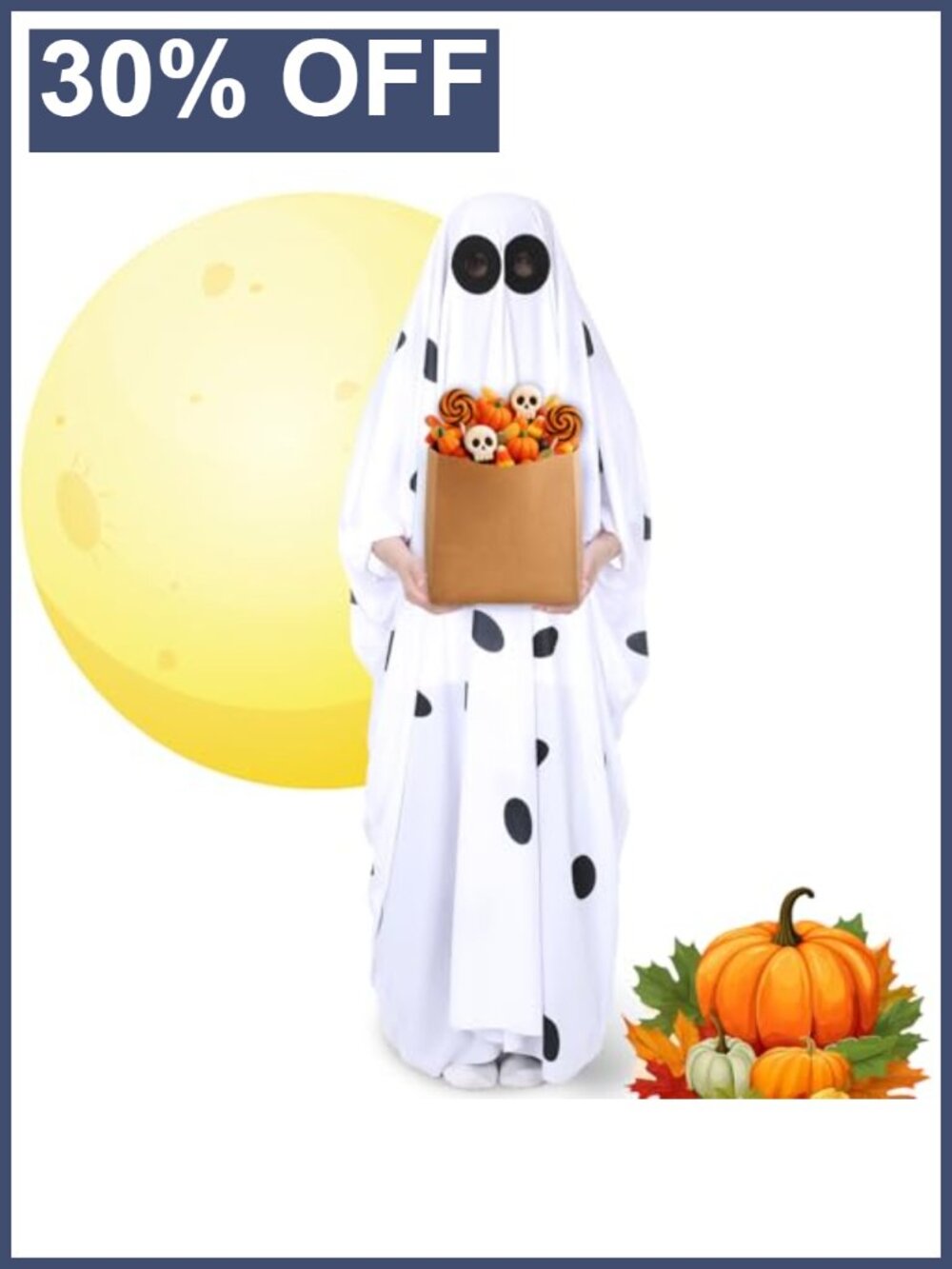 Adult Halloween Ghost Costume Cloak with Treat Bag Knitted Fancy Dress